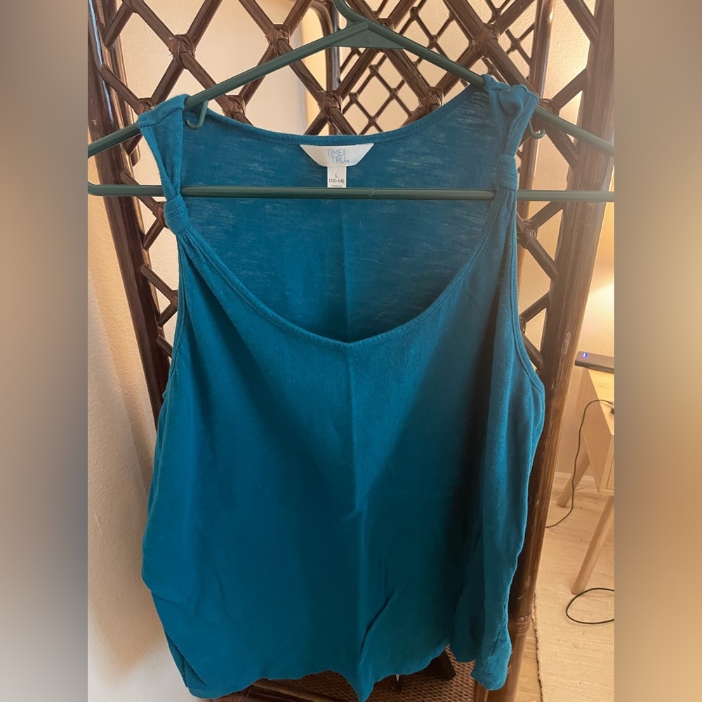 Teal large tie shoulder top